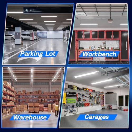 hykolity 4 Pack 4FT LED Shop Light Linkable, 4400lm, 42w(250w Equivalent), 5000K Utility Shop Lights, Hanging or Flush Mount, with Power Cord and On/Off Switch