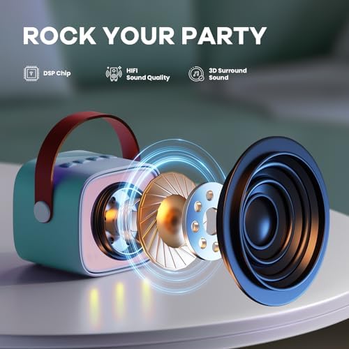 YLL Mini Karaoke Machine for Kids, Portable Bluetooth Speaker with 2 Wireless Microphones, Most Popular Birthday Toys Gifts for Boys Girls 3 4 5 6 7 8 9 10 11 12 + Year Old Party Family School(Blue)