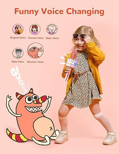 Amazmic Karaoke Microphone for Adults, Wireless Bluetooth Microphone for Singing Portable Karaoke Machine Handheld with LED Lights, Gift for Kids Adults Birthday Party, Home KTV(Rose Gold)