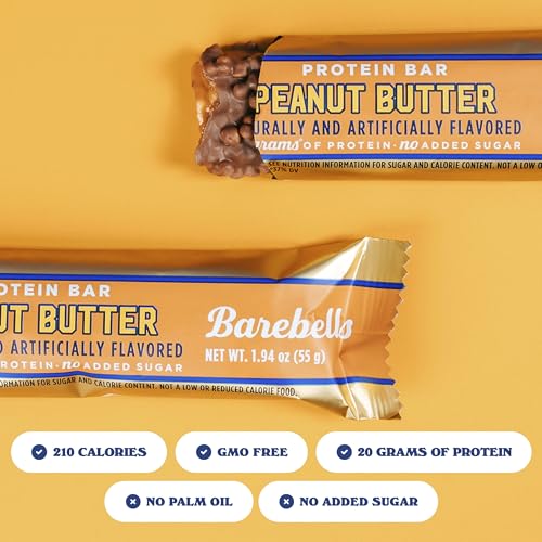 Barebells Protein Bars Peanut Butter - 12 Count, 20g High Protein Treats - Chocolate Nutrition Bar with 1g Total Sugars - On-The-Go Breakfast or Post-Workout Snack