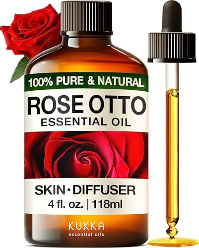 KUKKA Rose Otto Essential Oil for a Calming Retreat Promotes Smooth-Looking Skin with Rose Oil Essential Oil - 4 Fl Oz - Authentic Scent - Non-GMO and Cruelty-Free