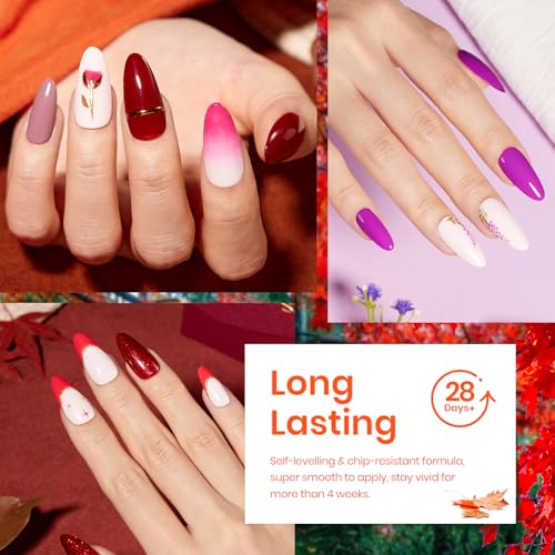 Beetles Fall Gel Nail Polish Set - Fall Yard Gel Polish Kit, 20 Color Orange Burgundy Red Navy Blue Glitter, Soak Off LED UV with Gel Base and Top Coat Nail Art Manicure Gift for Women