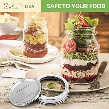 Dalzom® 48Pcs Canning Lids with Rings Wide Mouth, Premium Mason Jar Lids with Bands/Rings for Ball, Kerr Jars - Food Grade Material, 100% Fit & Airtight for Wide Mouth Mason Jars
