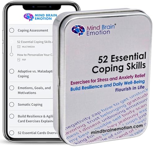 Mind Brain Emotion 52 Essential Coping Skills Cards - Self Care Exercises for Stress and Social Anxiety Relief - Resilience, Emotional Agility, Confidence Therapy Games for Teens, Adults