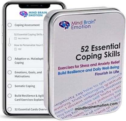 Mind Brain Emotion 52 Essential Coping Skills Cards - Self Care Exercises for Stress and Social Anxiety Relief - Resilience, Emotional Agility, Confidence Therapy Games for Teens, Adults