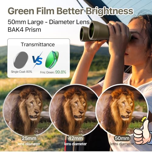 20x50 Binoculars for Adults with Smartphone Adapter - High Powered Binoculars for Bird Watching Hunting Hiking Concert Travel Theater with BAK4 Prism FMC Lens, Mud