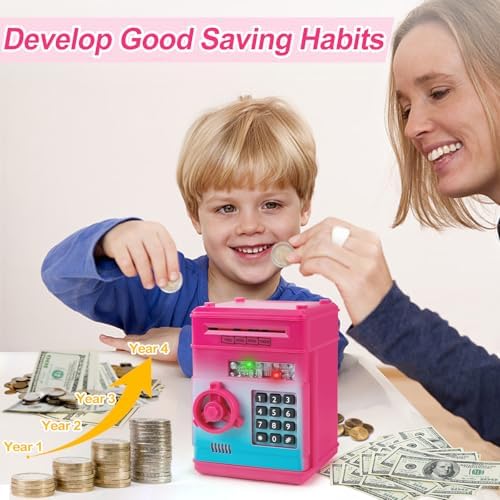 Refasy Piggy Bank Cash Coin Can ATM Bank Electronic Coin Money Bank for Kids Age 3-12, Money Savings Box Mini ATM Coin Bank Toys Gifts for 3 4 5 6 7 8 9 10 11 12 Year Old Boys Girls