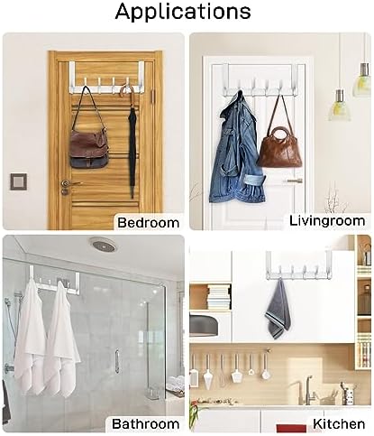 Over The Door Hooks, Door Hanger Hooks for Hanging, Over The Doors Towel Racks for Bathroom with 10 Coat Hook, Coat Rack Bathroom Accessories（2 Pack, Silver）