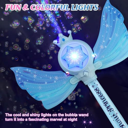 Bubble Wands for Kids Girls - LED Light & Music Bubble Machine: 3 AA Batteries & 2 Bubble Solutions, Outdoor Party Birthday Toys for Toddlers, Gift for 3 4 5 6 7 8 Year Old Girls, Blue