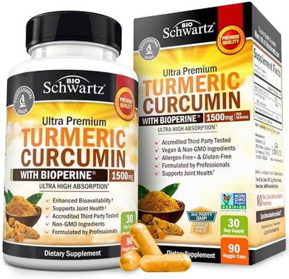Turmeric Curcumin with Black Pepper Extract 1500mg - High Absorption Ultra Potent Turmeric Supplement with 95% Curcuminoids and BioPerine - Non GMO Tumeric Capsules for Joint Support - 90 Capsules