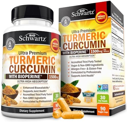 Turmeric Curcumin with Black Pepper Extract 1500mg - High Absorption Ultra Potent Turmeric Supplement with 95% Curcuminoids and BioPerine - Non GMO Tumeric Capsules for Joint Support - 90 Capsules