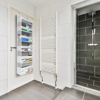 HOMELUX THEORY 1PC Heavy Duty Over the Door Organizer 55x14x6.7, 6 Large Front & 12 Side Pockets, Hanging Storage Closet Door Organizer for Bedroom, Bathroom and Baby Nursery Storage (Dark Gray)