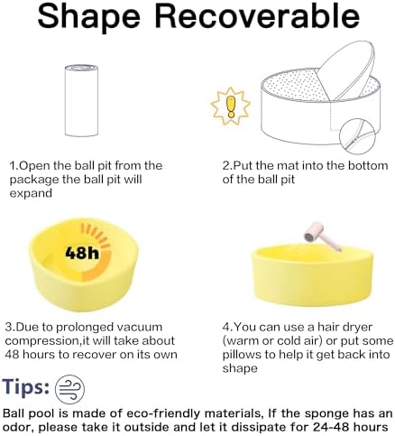 Ball Pit for Toddlers 47.24''x15.75'' Baby Ball Pits Round Foam Ball Pit Lagre Kids Ball Pool Ideal Gift for Children (Yellow, NO Balls)