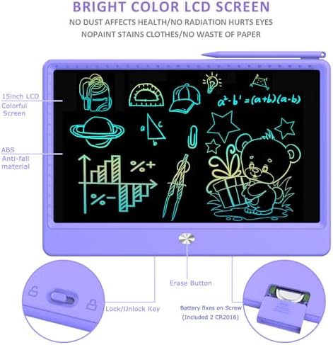 FLUESTON LCD Writing Tablet, Doodle Board Toys Gifts for 3-8 Year Old Girls Boys, 12 Inch Colorful Electronic Board Drawing Pad for Kids, Gifts for Toddler Educational Learning Travel Birthday, Purple