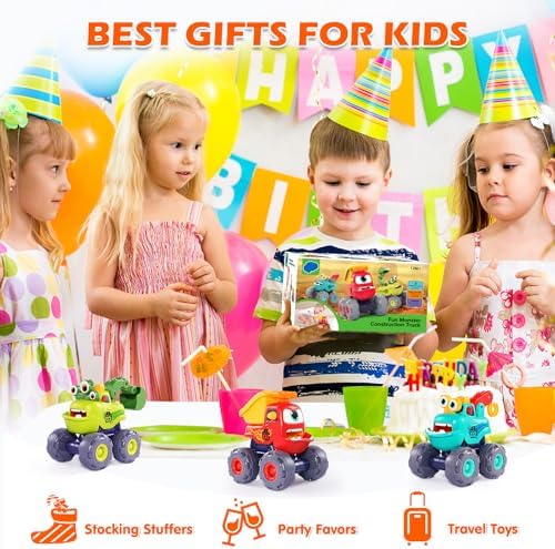 Monster Truck Toys for 1 2 3 Year Old Boy Birthday Gift, Outdoor Construction Toy Trucks Pull Back Cars for Toddlers 1-3, 1st Birthday Gifts 1 2 3 Year Old Boy Toys Baby Toddler Xmas Gifts Kids
