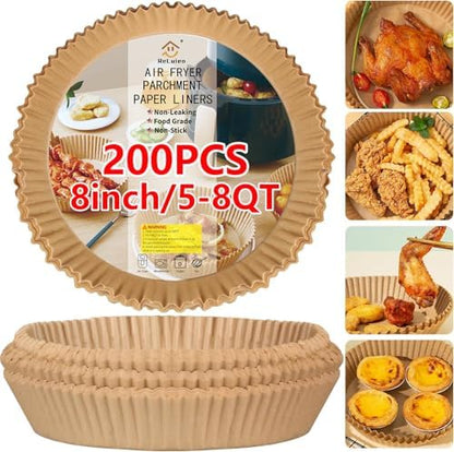 Air Fryer Liners Disposable, 200PCS Non-stick Oil Resistant Air Fryer Parchment Paper Liners, 8 Inch Air Fryer Liners, Round Airfryer Liners for 5-8QT Air fryer, Baking, Roasting Microwave