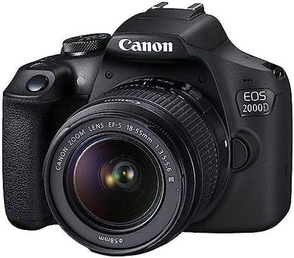 Canon EOS 2000D / Rebel T7 DSLR Camera w/EF-S 18-55mm f/3.5-5.6 Lens 3 Lens Kit: 128GB Memory + Wide Angle + Telephoto + Flash