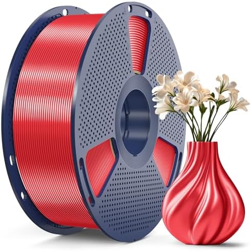 SUNLU 3D Printer Silk Filament,Shiny Silk PLA Filament 1.75mm, Smooth Silky Surface, Great Easy to Print for 3D Printers, Dimensional Accuracy +/- 0.02mm, Silk Red 1KG