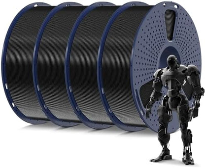 SUNLU 4kg PLA 3D Printer Filament Bundle, Neatly Wound PLA Filament 1.75mm ±0.02mm, Individually Vacuum Packed, 4kg in Total, 1kg per Spool, 4 Pack, 4000g, 4Black