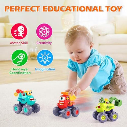 Monster Truck Toys for 1 2 3 Year Old Boy Birthday Gift, Outdoor Construction Toy Trucks Pull Back Cars for Toddlers 1-3, 1st Birthday Gifts 1 2 3 Year Old Boy Toys Baby Toddler Xmas Gifts Kids