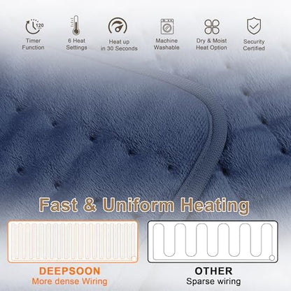 Heating Pad-Electric Heating Pad for Back,Neck,Abdomen,Moist Heated Pad for Shoulder,Knee,Hot Pad for Arms and Legs,Dry&Moist Heat & Auto Shut Off(Dark Blue, 12''×24')