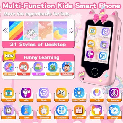 Kids Phone Toys for Girls, 3 4 5 6 7 8 Year Old Boys Girls Christmas Birthday Gifts for Kids, 2.8" Touchscreen Smartphone Toddler Cell Phone, Children Play Toy Phone with Camera, Game, Music, 8GB Card