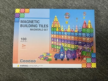 100PCS Magnetic Tiles STEM Building Toys Set with 2 Cars, Sensory Stacking Magnetic Blocks for Toddlers & Kids, Ideal for Preschool Montessori Toys Christmas Birthday Gifts for Boys & Girls Ages 3+