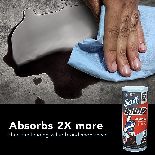 Scott Shop Original Blue Towels (75147), 9.4"x11" Cloth-like Paper Towel (12 Rolls of 55 Sheets, 660 Sheet Total)