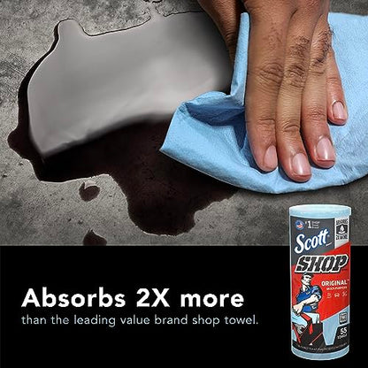 Scott Shop Original Blue Towels (75147), 9.4"x11" Cloth-like Paper Towel (12 Rolls of 55 Sheets, 660 Sheet Total)