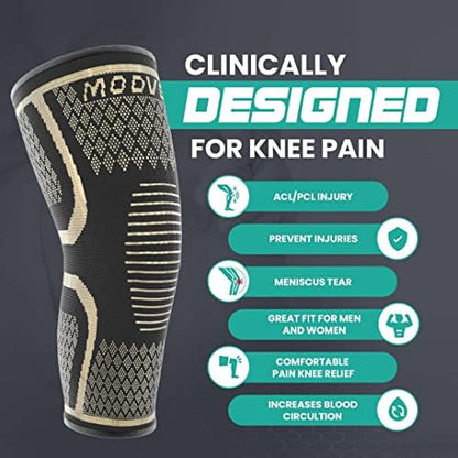 Modvel Compression Knee Brace for Women & Men, 2-Pack Knee Brace for Running Knee Pain, Knee Support Compression Sleeve, Workout Sports Knee Braces for Meniscus Tear, ACL & Arthritis Pain Relief