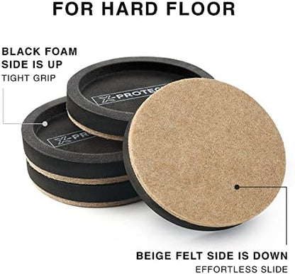 Felt Furniture Sliders for Hardwood Floors X-PROTECTOR 8 PCS 4 3/4” - Furniture Slider with Unique Design - Heavy-Duty Furniture Movers for Hard Surfaces - Felt Sliders - Move Your Furniture Easily!