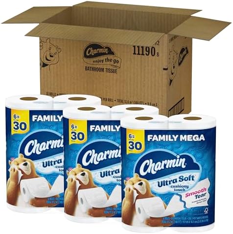 Charmin Ultra Soft Cushiony Touch Toilet Paper, 18 Family Mega Rolls = 90 Regular Rolls
