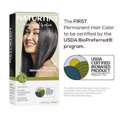 Naturtint 1N Ebony Black Permanent Hair Color (Pack of 6), Ammonia Free, Vegan, Cruelty Free, up to 100% Gray Coverage, Long Lasting Results (Packaging may vary)