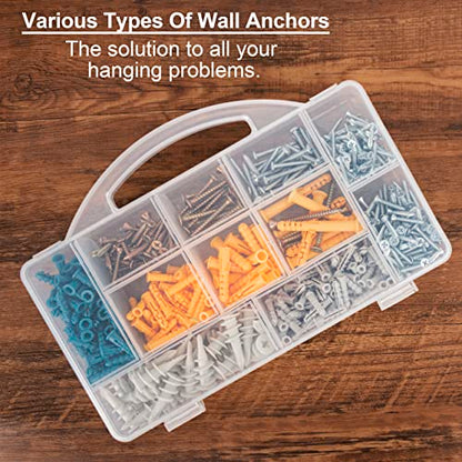 KURUI 510Pcs Wall Hanging Kit with Anchors and Screws, Picture Hanging Kit for Wall Decor Art, Frame, Canvas, Dry Wall Anchors Assortment Kit for Sheetrock Concrete Brick, 6 Sizes Picture Hangers