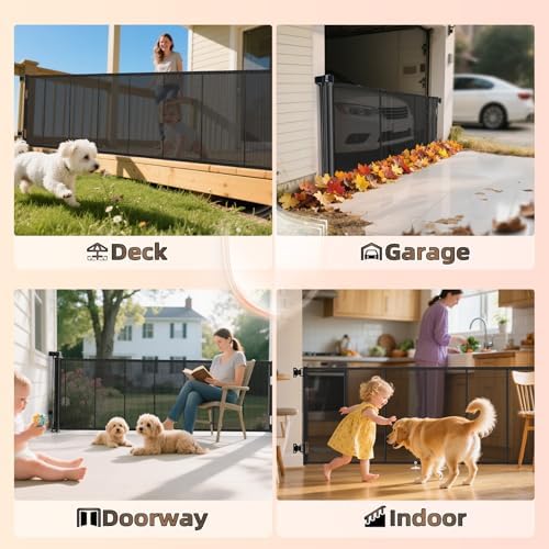 Upgraded 120 inch Retractable Baby Gates Extra Wide with Reinforced Strip Design to Prevent Crawling Through, 10 Foot Retractable Dog Gate, 34" Tall, Retractable Gate for Indoor/Outdoor
