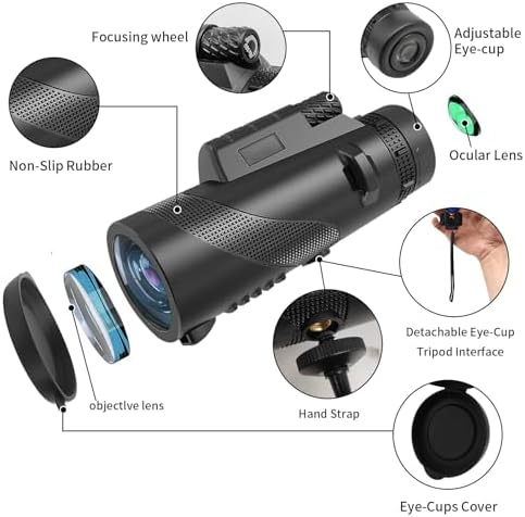 10x42 High-Powered Monocular for Adults - Military Grade Compact Monocular Telescope with Tripod, Lightweight & Waterproof Design&BAK4 Prism for Bird Watching, Hiking andWide Field of View