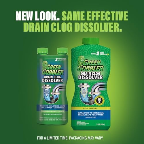 Green Gobbler Liquid Hair Drain Clog Remover & Cleaner, For Toilets, Sinks, Tubs - Septic Safe, 2 Pack