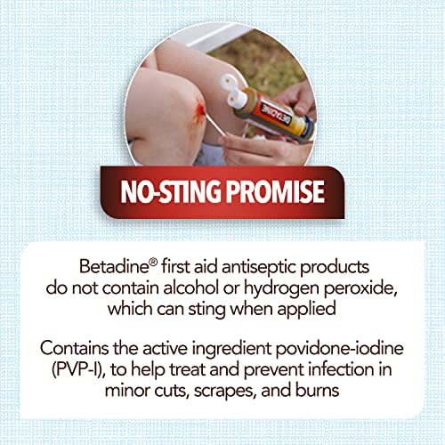 Betadine Antiseptic Liquid First Aid Solution, Povidone-Iodine 10%, Kills Germs in Minor Cuts Scrapes & Burns, No Sting Promise, No Alcohol or Hydrogen Peroxide, 8 FL OZ (Pack of 2)
