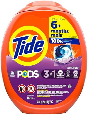 Tide PODS Laundry Detergent Pacs, 3-in-1 Stain Remover, Odor Fighter, Color Protector, 112 Count, HE compatible, Spring Meadow Scent