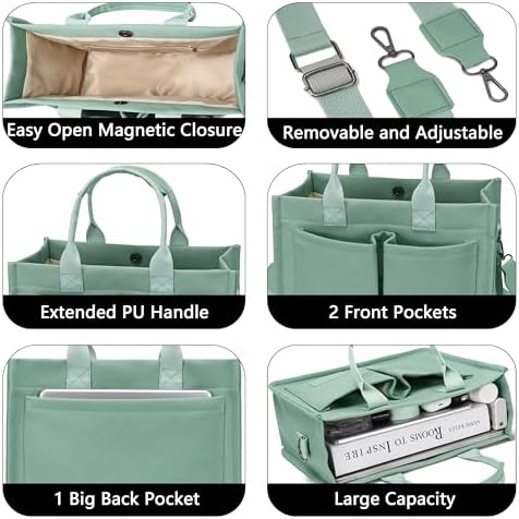 Tote Bag for Women With Compartments,Large Canvas Tote Women's Purse Crossbody Bags Work Laptop Book Bag Satchels Handbags