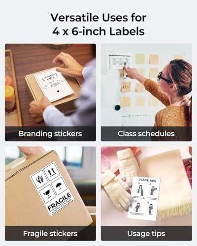 MUNBYN 4x6 Inch Direct Thermal Labels, 6000 Labels/12 Stacks(500 Pcs per Stack), Fanfold Shipping Label Paper for Thermal Printers, Permanent Adhesive Mailing Postage Labels for Shipping Packages