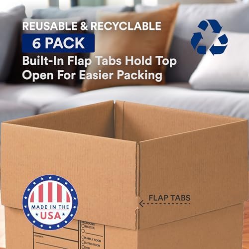 BOX USA Moving Boxes Large Heavy Duty 18x18x24 (6-Pack) Corrugated Cardboard Box for Shipping, Mailing, Packing, Packaging and Storage 18"L x 18"W x 24"H