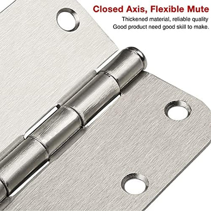 30 Pack Rounded Satin Door Hinges Brushed Nickel 3.5 Inch Interior 3 1/2 Inch 5/8" Radius Corners Iron Bifold Silver Residential Bed Room Hinge for Doors Hardware Controls House Decor Accessories