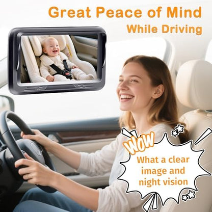 Rohent Baby Car Camera HD 1080P - Rear-Facing Infant Monitor with Night Vision Car Camera for Baby 150° Wide-Angle Lens Anti-Glare Screen Easy Install 360° Adjustable Display