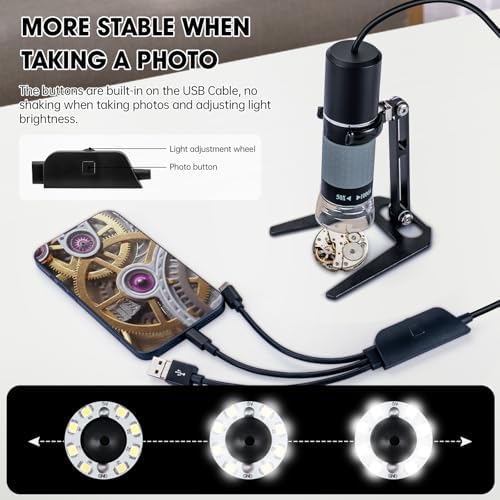 1080P USB Microscope with Metal Stand, 50X-1000X Handheld Digital Microscope Camera Compatible with iPhone/Android/Windows/Mac