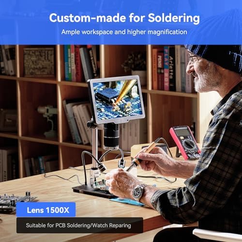 TOMLOV TriL110 3-Lens Digital Microscope: 10.1" 2500X 2K HDMI Coin Microscope Magnifier for Whole Coins with IPS Screen, LCD Soldering Microscopes for Adults, 14 LED Lights, PC/TV Compatible, 64GB