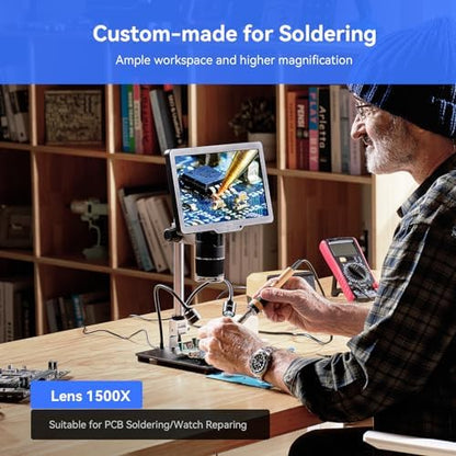 TOMLOV TriL110 3-Lens Digital Microscope: 10.1" 2500X 2K HDMI Coin Microscope Magnifier for Whole Coins with IPS Screen, LCD Soldering Microscopes for Adults, 14 LED Lights, PC/TV Compatible, 64GB