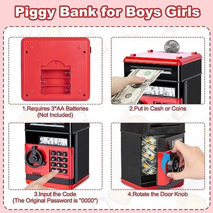 Refasy Piggy Bank Cash Coin Can ATM Bank Electronic Coin Money Bank for Kids Age 3-12, Money Savings Box Mini ATM Coin Bank Toys Gifts for 3 4 5 6 7 8 9 10 11 12 Year Old Boys Girls