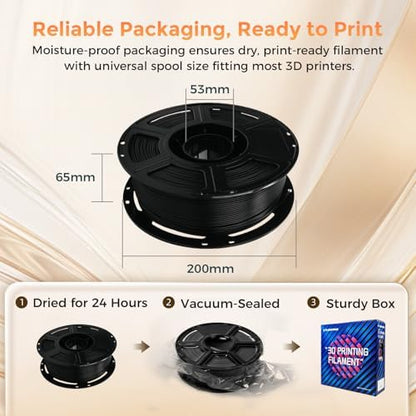 FLASHFORGE PLA Filament 1.75mm +/- 0.02mm, Matte Black 3D Printer Filament 1kg (2.2lbs) Spool, Excellent Printing Performance, Easy to Use for Most FDM 3D Printers