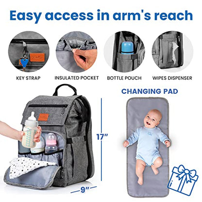 PILLANI Baby Diaper Bag Backpack - Large Bag for Boys & Girls, Waterproof Diaper Backpack - Travel Diaper Bags w/Changing Pad, Baby Registry Search & Shower Gifts - Essentials Must Haves Newborn Stuff